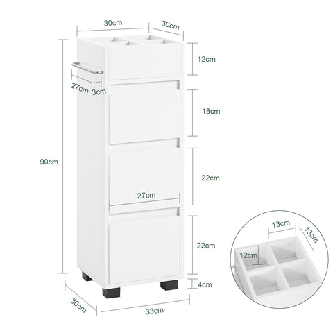 Sobuy Salvaspazio шкаф за баня, 3 чекмеджета и 4 отделения, които ще бъдат организирани White BZR29-W