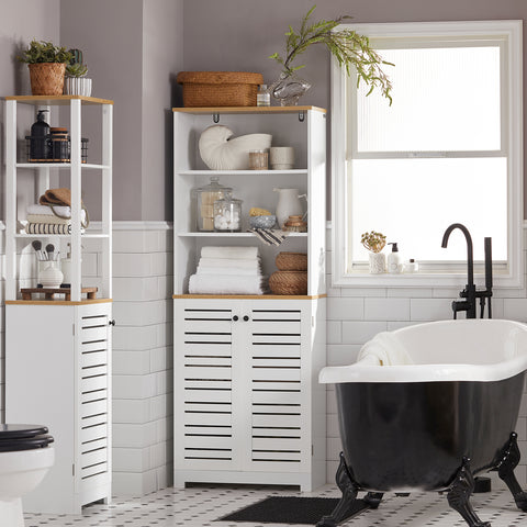 Sobuy шкаф за баня мобилни кухня мобилно студио гардероб висок рафт за колони BZR44-W