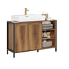 SoBuy BZR63-L-PF, Mobile Bagno Sottolavabo 90cm, Mobiletto Bagno Sottolavabo con Intaglio per Sifone, Mobile Salvaspazio con Ante e Ripiani A Giorno, Armadietto Stile Industriale in Legno e Metallo