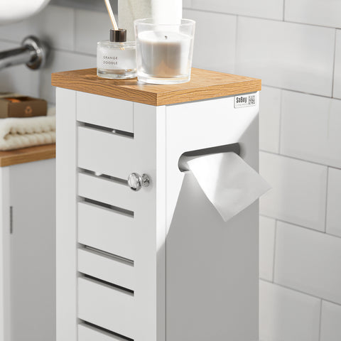 Sobuy тоалетна хартия държач за баня колона за баня бял натурален натурален 20x18x75cm BZR85-W