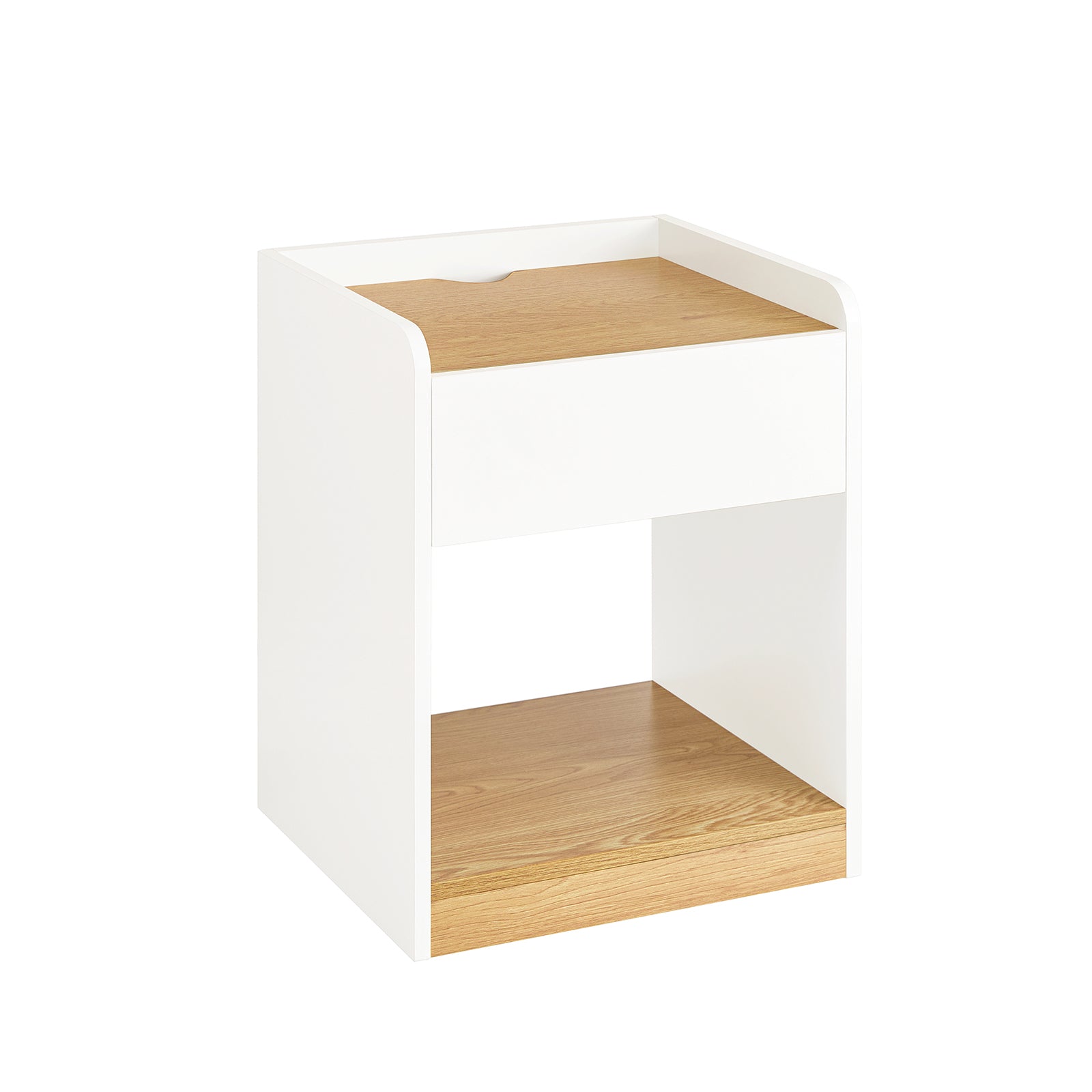 Comodino SoBuy FBT128-WN Bianco 45x40x55 Cm Con Gestione Cavi E Cassetto - Moderno Tavolino Da Notte Con Ripiano Aperto