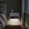 SoBuy FBT176-E-W, comodino sospeso con luce LED a sensore, 40x30x26cm | Cassetto montabile sopra/sotto, Mensole da muro con fronte ondulato del cassetto, maniglia dorata, PB+MDF
