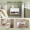 SoBuy FBT176-E-W, comodino sospeso con luce LED a sensore, 40x30x26cm | Cassetto montabile sopra/sotto, Mensole da muro con fronte ondulato del cassetto, maniglia dorata, PB+MDF