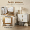 SoBuy FBT177-E-W, comodino sospeso con luce LED a sensore e 2 cassetti, 40x30x30cm | Mensole da muro con fronte ondulato del cassetto, maniglia dorata, PB+MDF, per camera da letto/ingresso