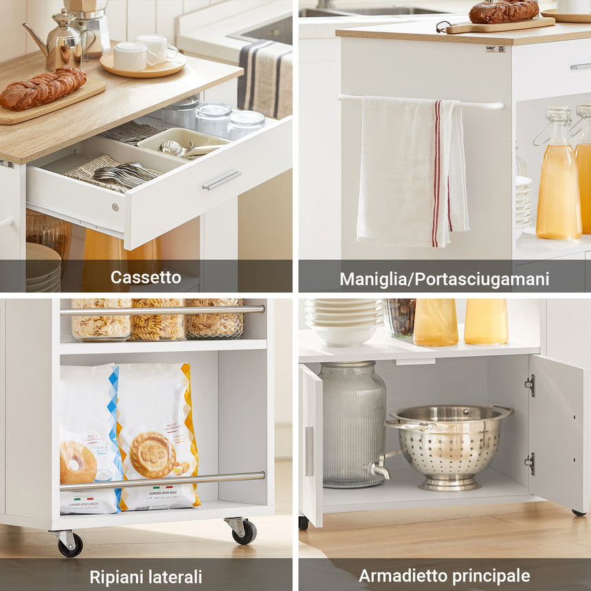 SoBuy Carrello Cucina Credenza Cucina Mobile Cucina Bianco Con Route Credenza Soggiorno Fkw103 Wn