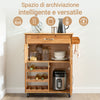 SoBuy FKW45-N, Mobile Cucina Salvaspazio in Legno Massello con Ruote – Carrello Cucina con Cassetti e Portabottiglie, Mobiletto Credenza per Cucina o Sala da Pranzo Colore Naturale 66×38×86 cm