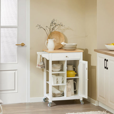 Кухненски количка Sobuy с готварска вяра с модерни колела шкаф кухня дървена работа работа flane l67.5*p40*A87 cm White fkw46-ii