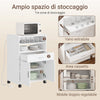 SoBuy FSB09-E-W, Carrello Cucina con Stazione di Ricarica 4 in 1 61,5×40×92 cm | Mobile microonde con piano, 4 ruote (2 con freno) o piedini intercambiabili, PB+MDF, per cucina e sala da pranzo