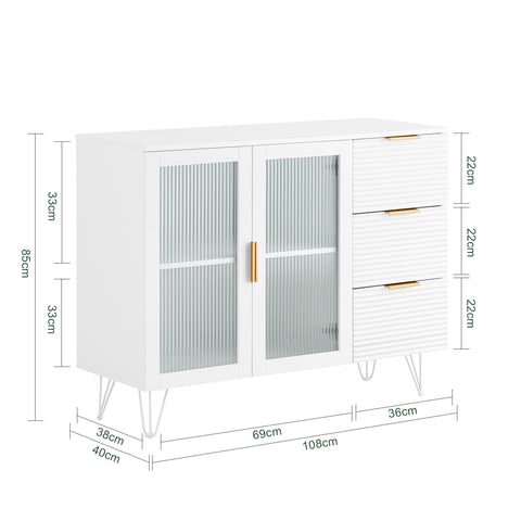 Sobuy Considenza Kitchen Bianco Kitchen с 2 стъклени врати и 3 чекмеджета 108x40x85cm FSB86-W
