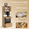 SoBuy FSB98-E-WG, Küchen-Sideboard mit 2 Steckdosen und 2 USB-Anschlüssen 60 x 40 x 170 cm | Mikrowellenküchenschrank mit Kaffeeecke, ausgestattet mit magnetischer Lampe mit Sensor, aus PB und MDF (E1)