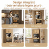 SoBuy FSB98-E-WG, Küchen-Sideboard mit 2 Steckdosen und 2 USB-Anschlüssen 60 x 40 x 170 cm | Mikrowellenküchenschrank mit Kaffeeecke, ausgestattet mit magnetischer Lampe mit Sensor, aus PB und MDF (E1)