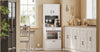 SoBuy FSB98-E-WG, Küchen-Sideboard mit 2 Steckdosen und 2 USB-Anschlüssen 60 x 40 x 170 cm | Mikrowellenküchenschrank mit Kaffeeecke, ausgestattet mit magnetischer Lampe mit Sensor, aus PB und MDF (E1)