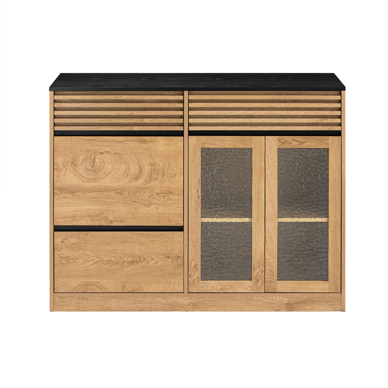 Image of SoBuy Crossoenza cucina Mobile Cucina con 2 ante in vetro e 3 cassetti Mobile da soggiorno Buffet Naturale 112x40x89 cm FSB99-N