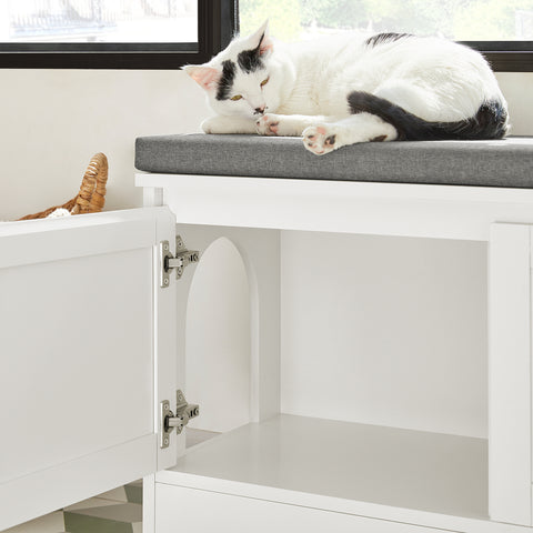 Sobuy Cocco за котки с купа за котки в пейка от неръждаема стомана със седалка за котки бели котки 90x36x44cm FSR136-W