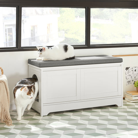 Sobuy Cocco за котки с купа за котки в пейка от неръждаема стомана със седалка за котки бели котки 90x36x44cm FSR136-W