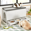 SoBuy Cuccia per gatti con ciotola per gatti in acciaio Inossidabile Panca con seduta Casetta per gatti Bianco 90x36x44cm FSR136-W