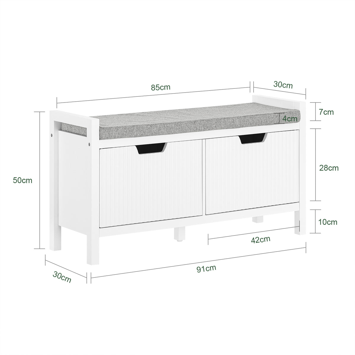 Scarpiera Da Ingresso SoBuy Con 2 Armadietti E Cassetto - Panchina Grigia 90x45x35cm, Portata 120 Kg