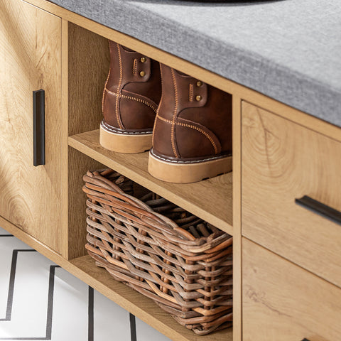 Слаба за обувки Sobuy с 2 чекмеджета, пейка с отделение за съхранение, входна пейка, естествен цвят 110x35x47cm FSR148-N
