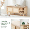 SoBuy FSR163-N + FSR160-N, Set Ingresso Legno Naturale con Armadietto e Panchina Scarpe a Ante Scorrevoli | Design Modulare
