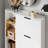 SoBuy FSR209-WN, Scarpiera Salvaspazio Slim Scarpiera Ingresso Mobile Ingresso, 3 Porte a Ribalta, Bianco e Bamboo, Per Donne, Spazio Salvaspazio per Ingressi e Corridoi, 90x19x129.5 cm