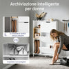 SoBuy FSR209-WN, Scarpiera Salvaspazio Slim Scarpiera Ingresso Mobile Ingresso, 3 Porte a Ribalta, Bianco e Bamboo, Per Donne, Spazio Salvaspazio per Ingressi e Corridoi, 90x19x129.5 cm