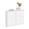 SoBuy FSR100-W Schlankes, platzsparendes Schuhregal für den Eingangsbereich, Schuhregal mit 4 verstellbaren Holzklappentüren, Kleiderschrank, hohes und schmales Schuhregal für den Flur, 100 x 19 x 91 cm, Weiß