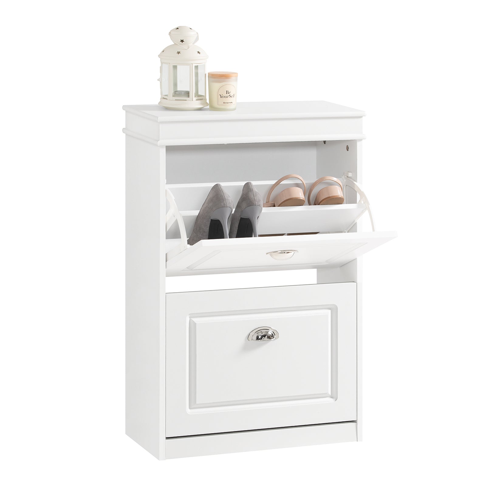 Scarpiera Autoportante Auromie A 3 Livelli Con 2 Cassetti Ribaltabili - 16 Paia Di Scarpe, Gambe In Metallo, Colore Bianco - 4