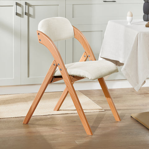Сгъваем стол Sobuy, кухненски стол с подплатена седалка и облегалка, стол за буково бюро, FST92-W