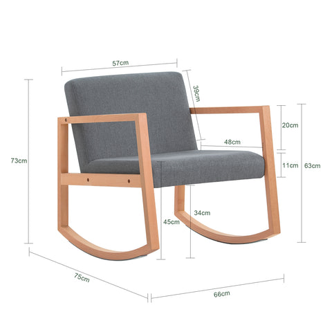 Sobuy люлеещ се стол за хол с кресло с подплатени люлеещи се, капацитет 114 кг, за интериори, офис, хол, светло сиво, 66 x75x73cm, fst93-hg