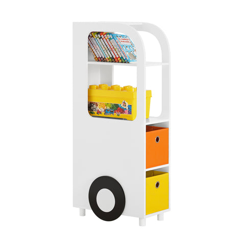 Рафтове Sobuy за играчки с книги за деца с кутии рафтове за съхранение на мебели за детска спалня бяло 26x50x110cm kmb67-w