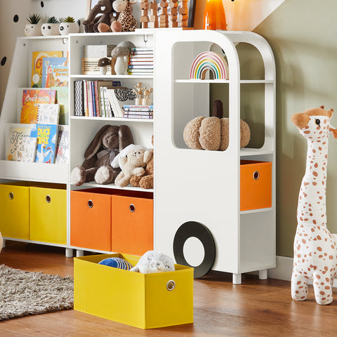 Рафтове Sobuy за играчки с книги за деца с кутии рафтове за съхранение на мебели за детска спалня бяло 26x50x110cm kmb67-w