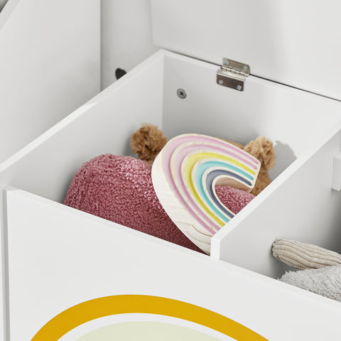 Кутия за играчки Sobuy за деца Притежатели на контейнер Носители Кутия за врата с бял капак+Rainbow 62x40x44cm kmb70-W