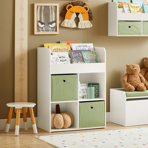 Рафтове на рафтовете за детски шкафове Sobuy с 2 кутии в организиране на играчки на играчки White 60x34x80cm kmb79-W