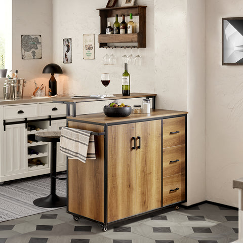 Кухненска количка Sobuy, Credenza, кухненски полуостров с винтидж колела в стил Morrone, KNL02-PF