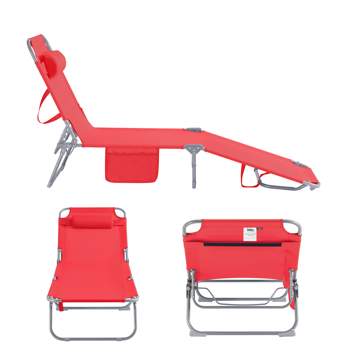 Set 2 Sdraio Da Giardino Pieghevoli Con Cuscino E Tasca - Nero, Capacità 110kg, Per Patio, Spiaggia E Campeggio