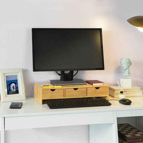 SoBuy Supporto monitor pc da scrivania con 3 Organizzatore cassetti L51*P25*A12 cm, BBF03-N
