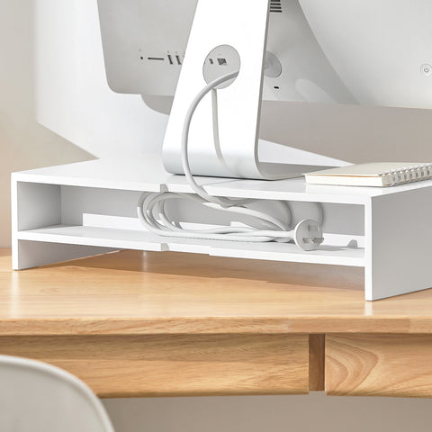 Поддръжка за монитор на Sobuy Desk с 3 организаторни чекмеджета Поддръжка за бамбуков монитор51*P25*A11.5 cm White BBF03-W