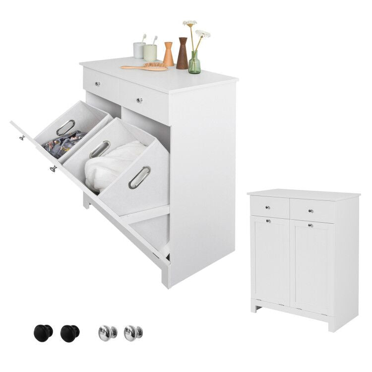 Mobile Portabiancheria Per Bagno Con Cesto | L78 X P38 X A90 Cm, Bianco - Con Cassetti - Foto 9