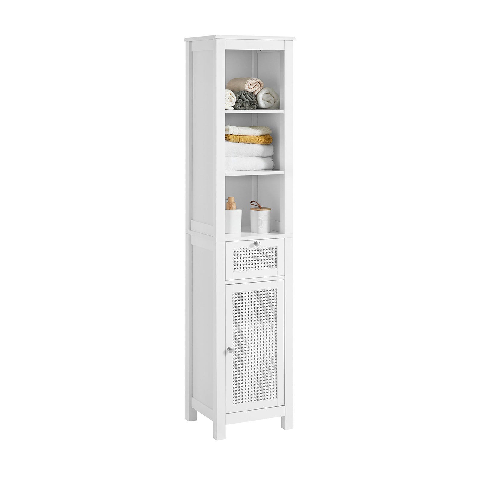 SoBuy Armadio Colonna salvaspazio Mobiletto salvaspazio Scaffale Alto  Cassettiera Bagno Mobiletto Bagno STR10-W