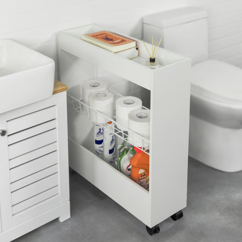 Sobuy Tarrel стая Спестяване на тролей кухня организатор баня баня шкаф бяло спестяване BZR46-W
