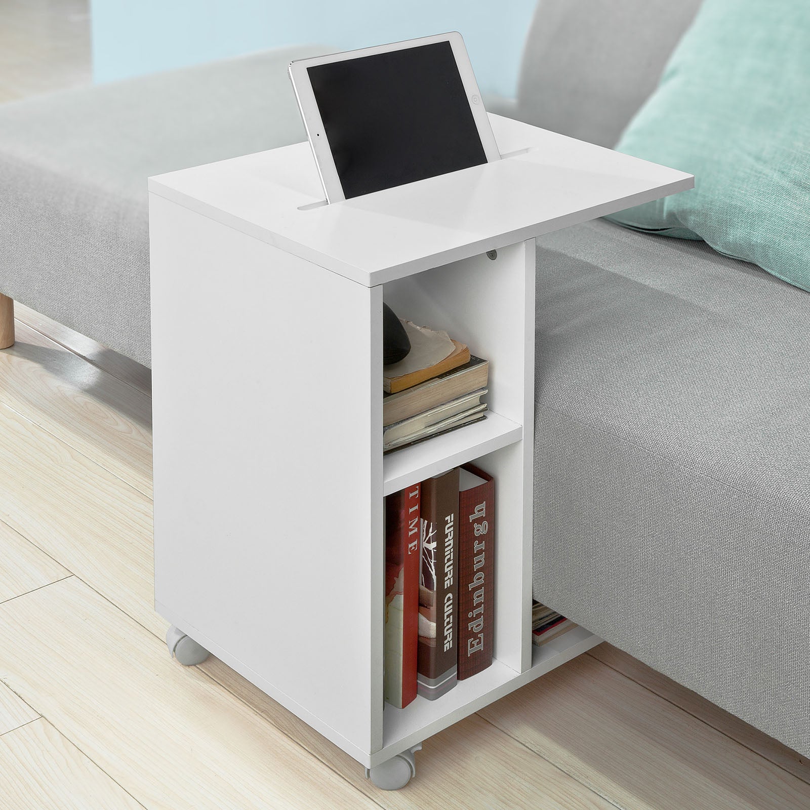 Tavolino bianco con ruote per il soggiorno - FBT48-W- -IT Tavolino bianco con ruote per il soggiorno - FBT48-W- -IT