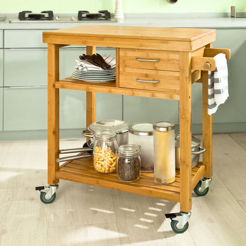 Sobuy Kitchen Trollery Вярва кухня кухня дървена кухня с FKW26-N колела