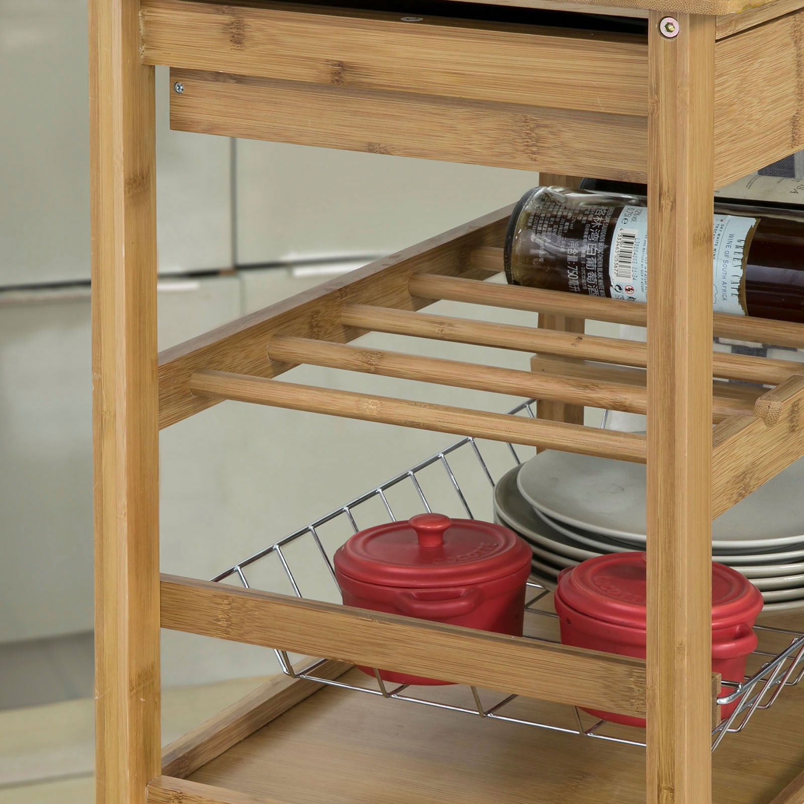Carrello Da Cucina Mobile In Legno Hevea - 80x40x90 Cm Con Ruote E Freni