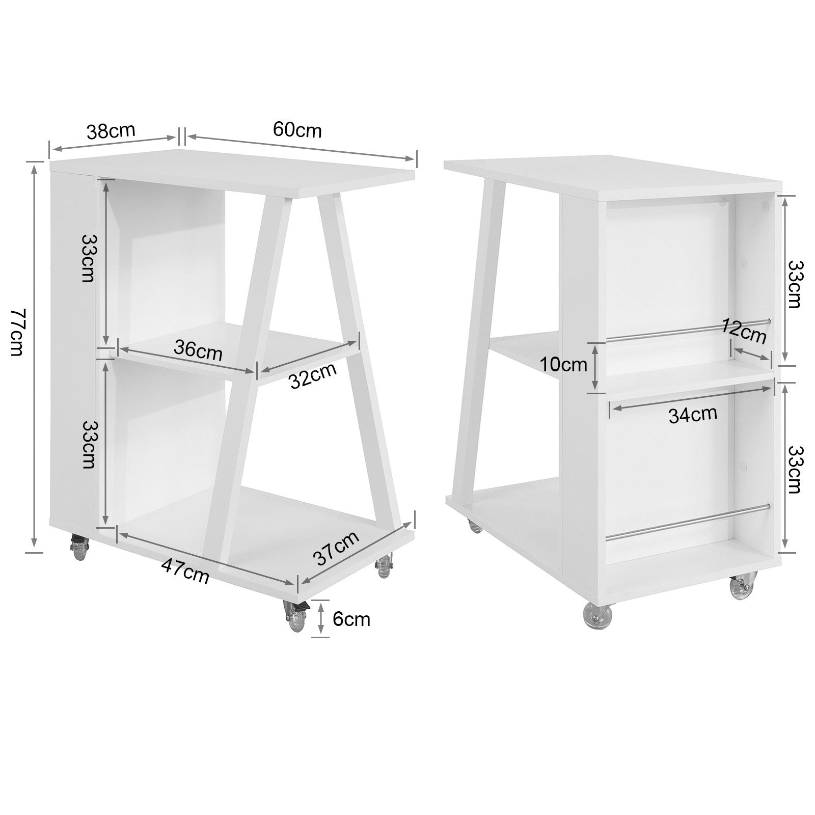 Tavolino Laterale Con Ruote SoBuy - Bianco, Vetro, Ante Scorrevoli, 75x35x61 Cm, Portata 53 Kg, Con Freno
