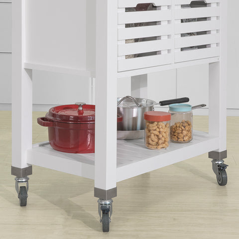 Sobuy Kitchen Cart Mobile Kitchen Kitchen Salvatius с 2 кошници и 2 бели чекмеджета в стомана отгоре L73*P46*A92 cm FKW83-W