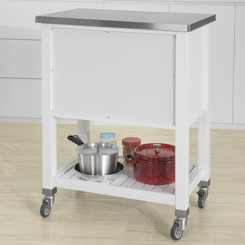 Sobuy Kitchen Cart Mobile Kitchen Kitchen Salvatius с 2 кошници и 2 бели чекмеджета в стомана отгоре L73*P46*A92 cm FKW83-W