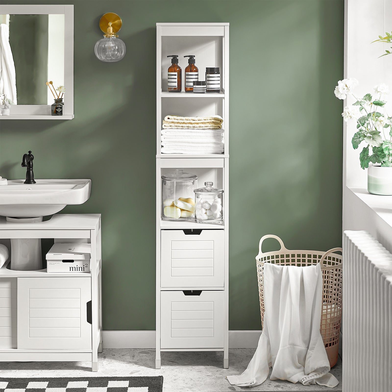 Colonna Bagno Mobile SoBuy, 78x38x90 Cm, Con 1 Cesto Grande E 2 Cestini Estraibili - Armadietto Salvaspazio Per Bucato