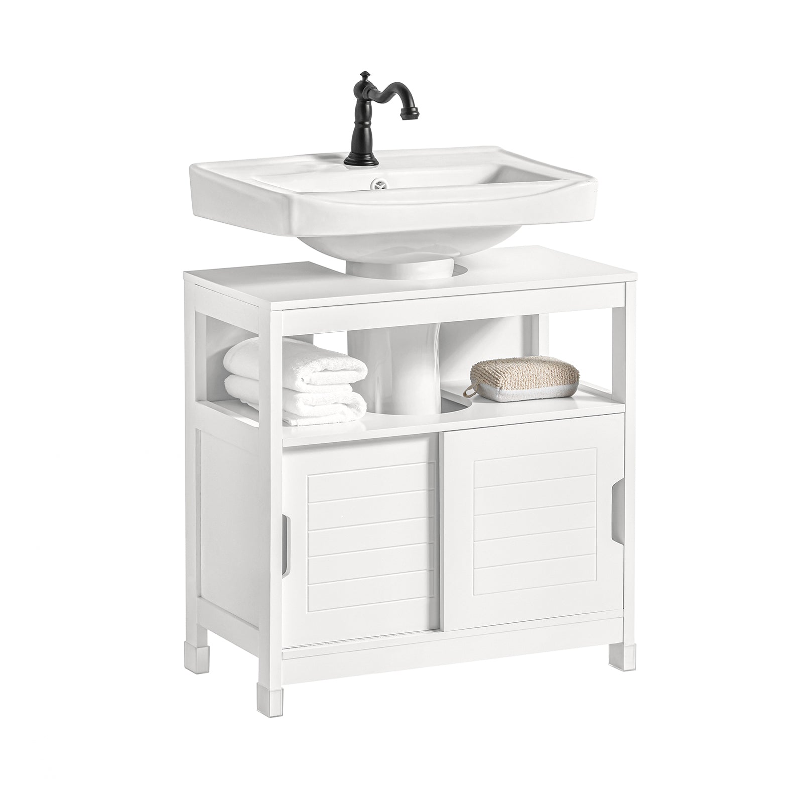 Mobile Da Bagno Sospeso EUGAD Sottolavabo – 2 Ante, Ripiano Regolabile, MDF Bianco 50x30x60 Cm