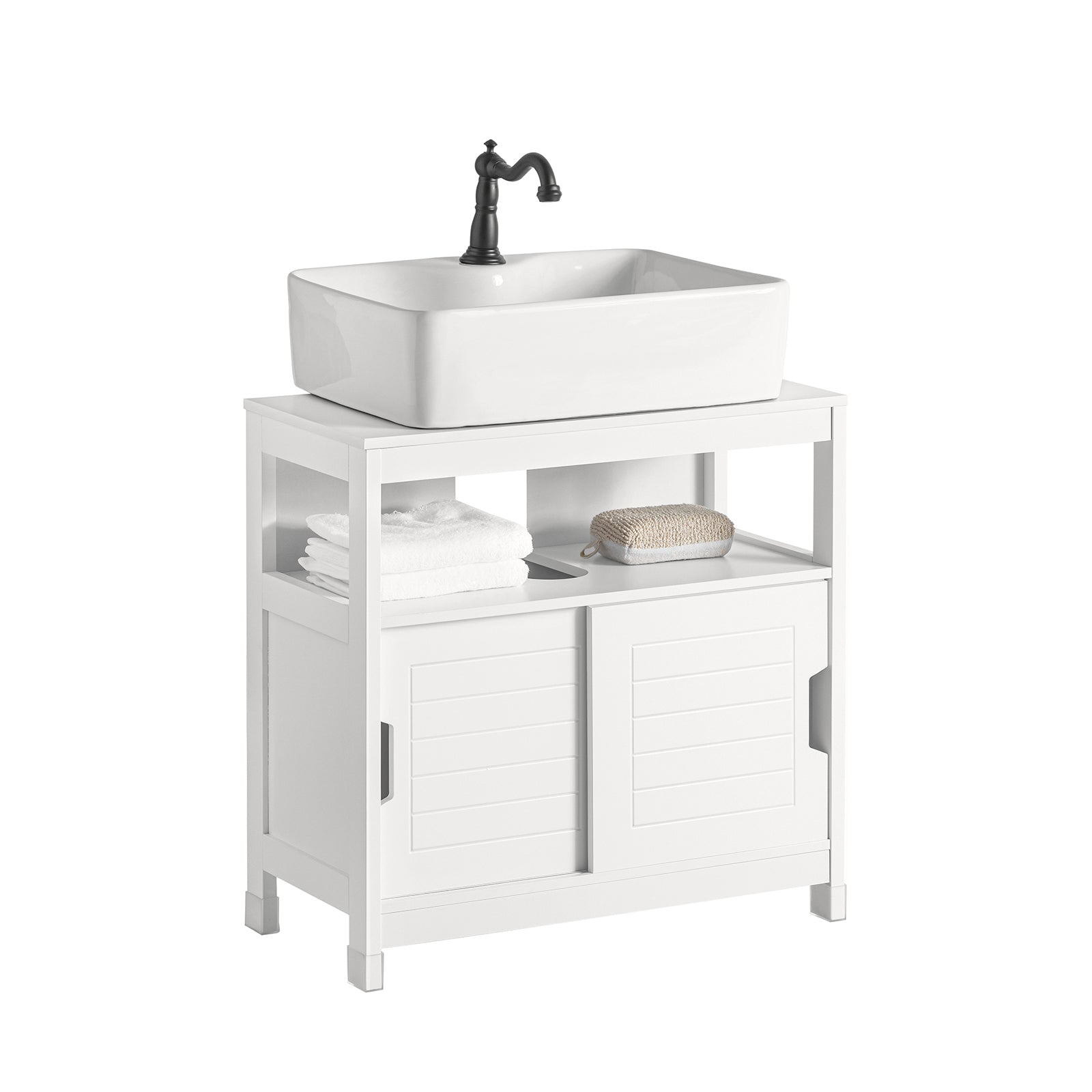 SoBuy Mobiletto per lavandino bagno Mobile sotto lavabo con 2 ante senza  lavandino (Bianco, Per lavabo a terra) FRG237-II-W : .it: Casa e  cucina