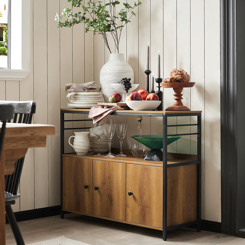 Sobuy Cabinet Cabinet Kitchen Credenza с 3 врати и 1 светлинна форма Vintage Style Cabinet 100x38x80cm FSB63-PF